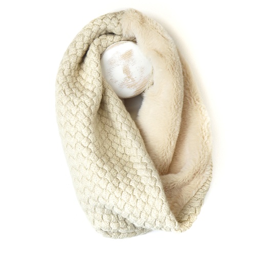 Cream Faux Fur and Knit Twist Snood by Peace of Mind